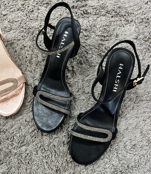Shimmer Buckle Strap Heel